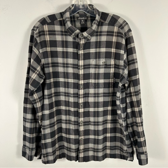 ❤️ Eddie Bauer Men's Black and Gray Plaid Shirt XL - Picture 3 of 10